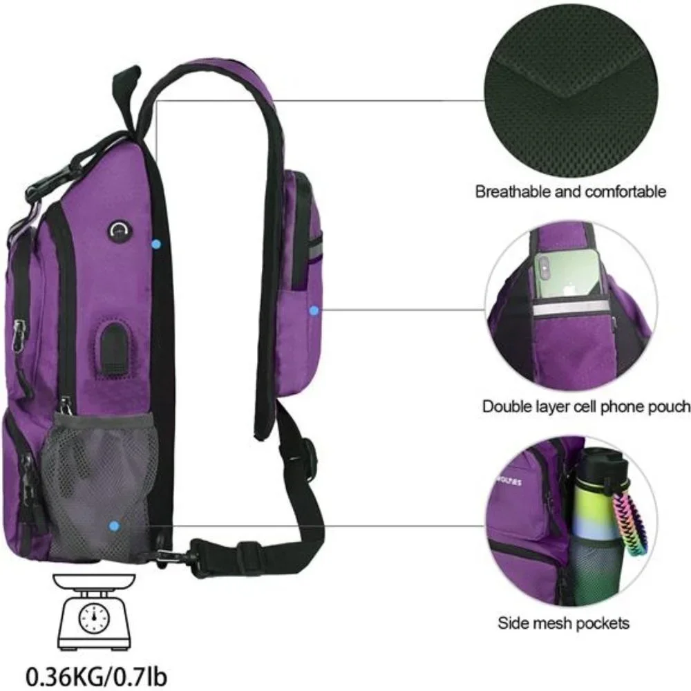 Foldable Waterproof Crossbody Backpack Shoulder Chest Bag Daypack, Purple